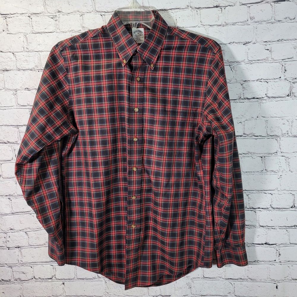 Brooks Brothers, Red/Black Plaid Long Sleeve Shirt, Button Down, Size‎ M